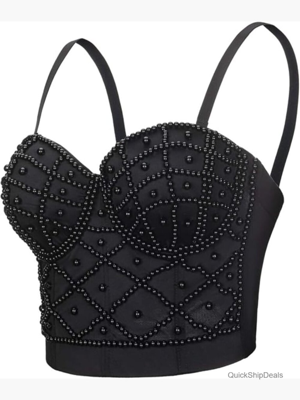 Strap Beads Bustier Corset Crop Top with Underwire and Pads